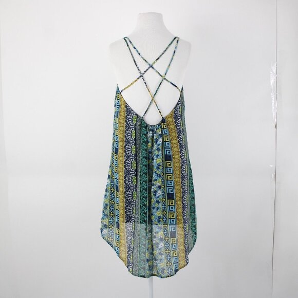 Intu Sz M Navy Yellow Multi Color Floral Asymmetrical Lined 100% Polyester Top - Picture 8 of 12